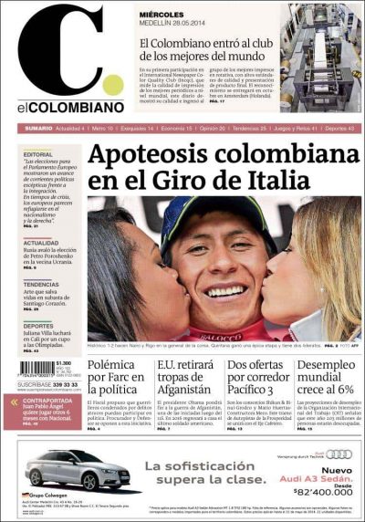 Periódico El Colombiano Tapa